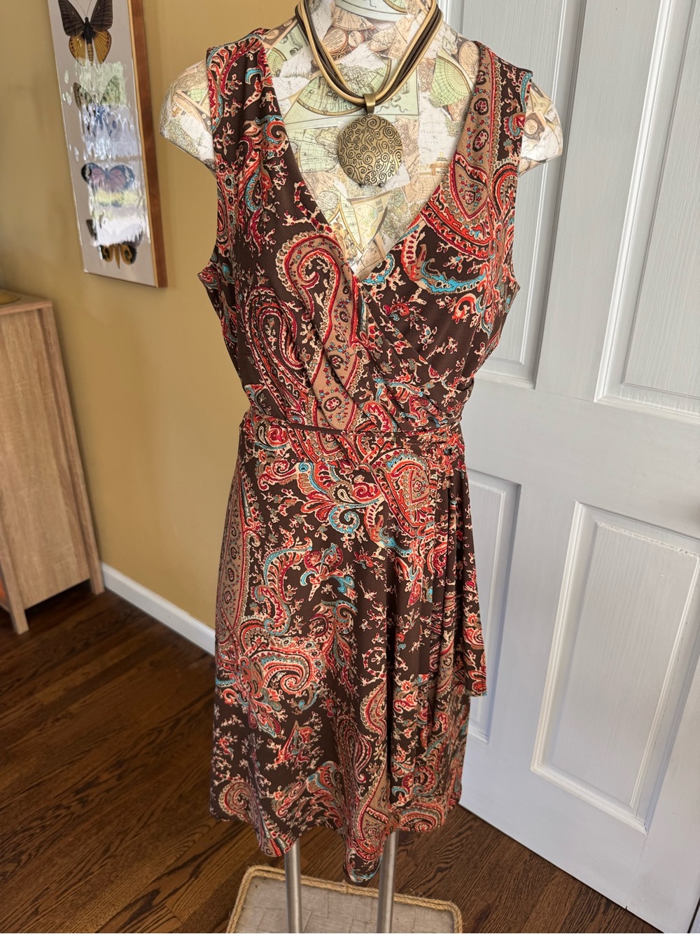 Ralph Lauren Y2K Boho Paisley Print Midi Dress Size Large